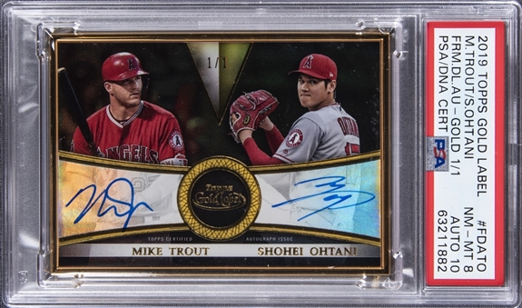 2019 Topps Gold Label Framed Dual Autographs Gold #FDA-TO Mike Trout/Shohei Ohtani Dual Signed Card (#1/1) - PSA NM-MT 8, PSA/DNA 10